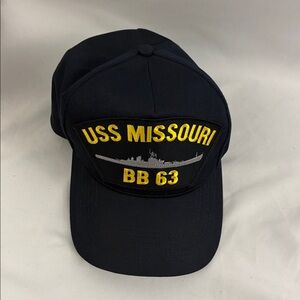 USS Missouri BB 63 SnapBack Hat - Made in USA Cap Navy Blue W/Insert
